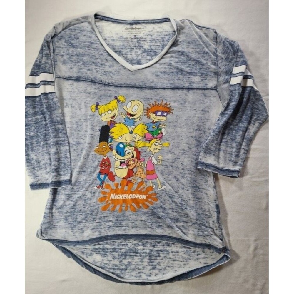 Nickelodeon Rugrats Shirt Medium Burnout Tee 3/4 Sleeve Retro 90s TV
